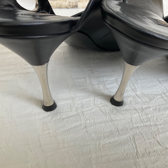 Sergio Rossi Dressy Slingbacks Pumps Heels Pointed Toe Black Leather w Silver 38 - Picture 8 of 16